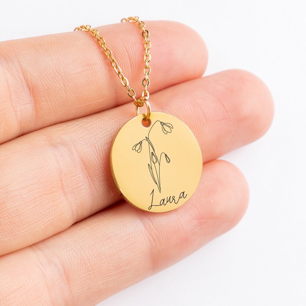 Personalized cousin sister gift engraved name and birth flower necklace for Cousin birthday gift, Christmas gift, Female Cousin gift Jewelry
