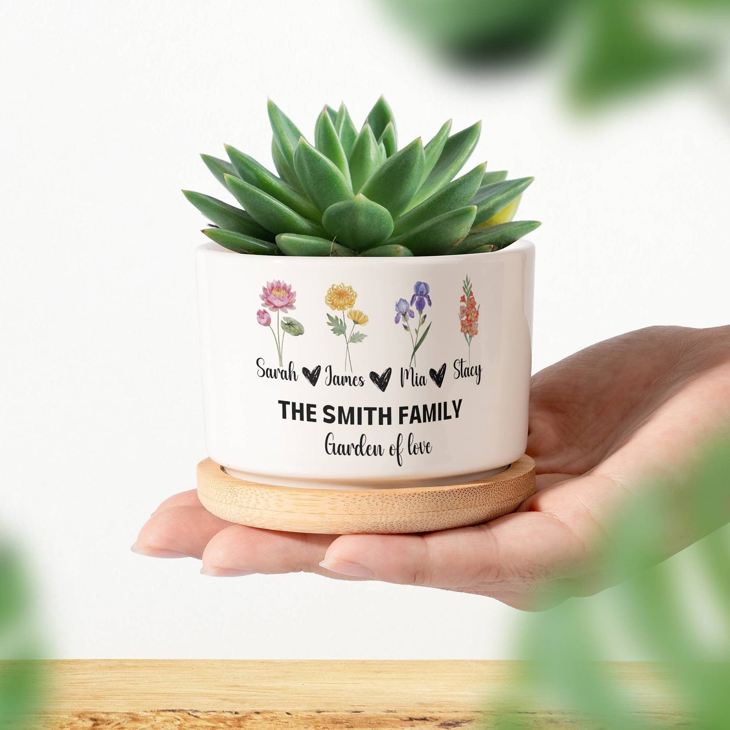 Family Birth Month Flowers Personalized Ceramic Succulent pot, Birth flower Garden decor, Gift for Mom Mothers day gift, Mom's garden gift