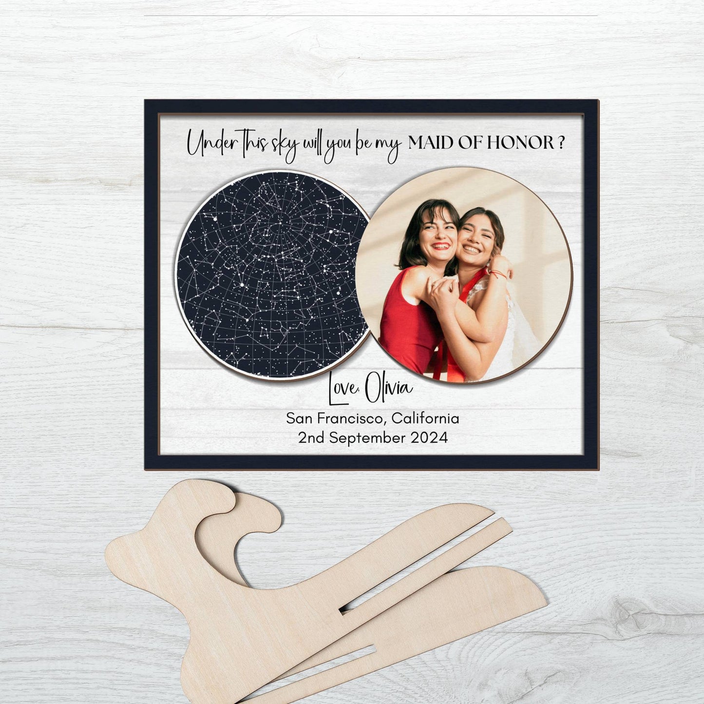 Will you be my Maid of Honor Proposal, Bridesmaid proposal ideas, Custom star map by date picture frame, Wedding gift from Bride, say I do