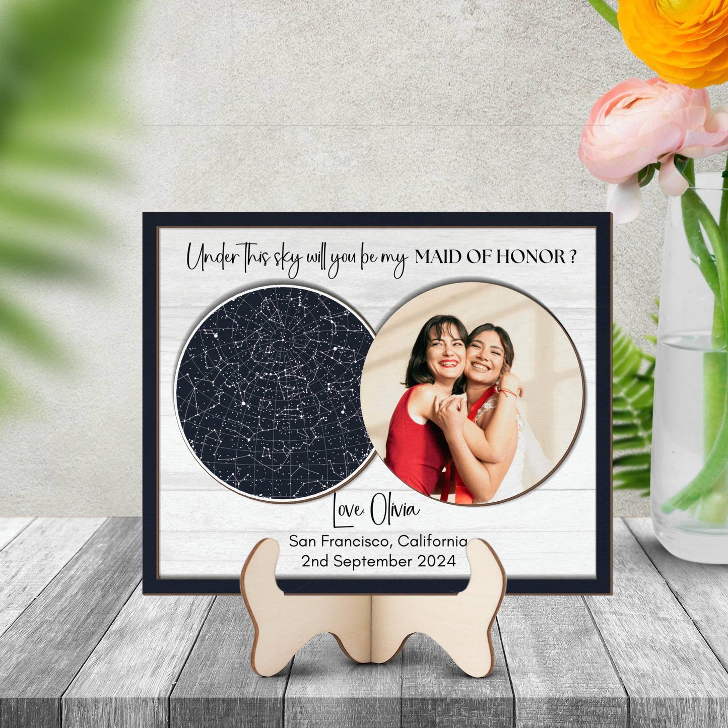 Will you be my Maid of Honor Proposal, Bridesmaid proposal ideas, Custom star map by date picture frame, Wedding gift from Bride, say I do