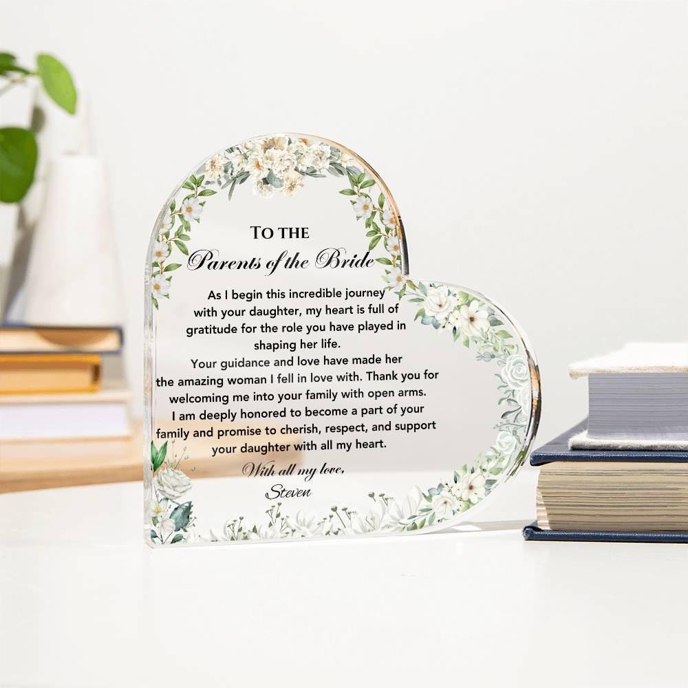 Parents Of The Bride Gift from groom, Personalized Heart Plaque, Future Parents in law Wedding day gift, Thank you gift from son in law gift