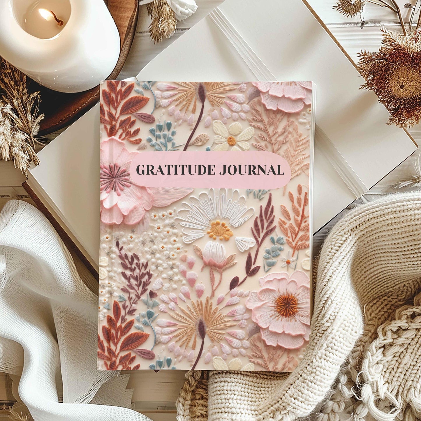 Wildflower Hardcover journal personalized, Gratitude Journal gift for women, Pink Floral Notebook for women, Christmas gift, Off to college