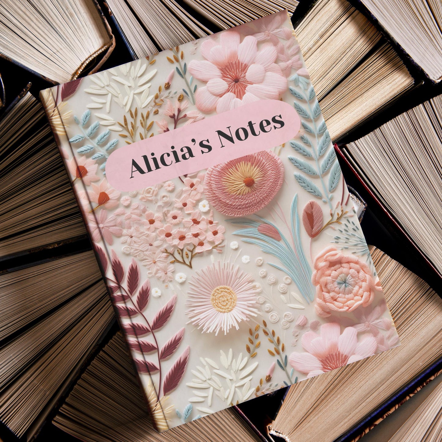 Wildflower Hardcover journal Personalized, Customized Notebook for women, Pink Floral Notebook for girls, Christmas gift Off to college gift