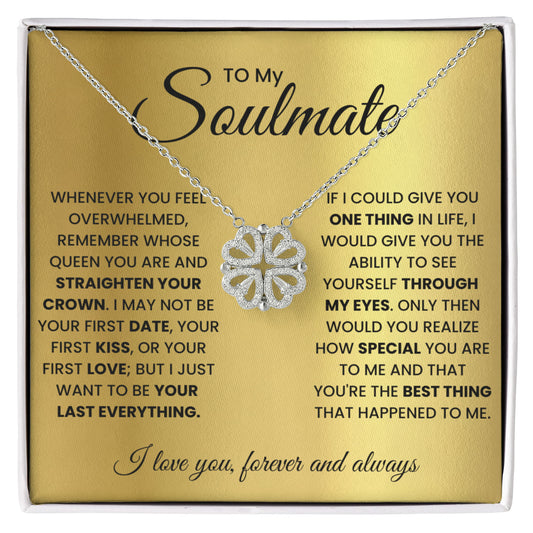 To my Soulmate Wife Necklace from Husband, 14K White gold finish Magnetic Hearts Clover Necklace, Gift for Valentines Day, Birthday, Anniversary