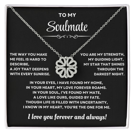 To my Soulmate Wife Necklace from Husband, 14K White gold finish Magnetic Hearts Clover Necklace, Gift for Valentines Day, Birthday, Anniversary