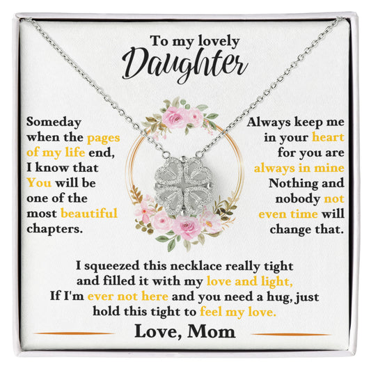 Daughter Necklace from Mom, 14 K White Gold Finish Magnetic Hearts Clover Necklace, Gift for Birthday, Valentines Day, Graduation, Christmas