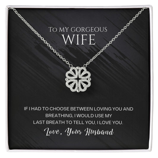 To my Wife Necklace from Husband, 14K White gold finish Magnetic Hearts Clover Necklace, Gift for Valentines Day, Birthday, Anniversary