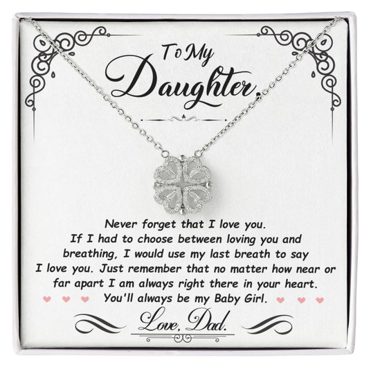 Daughter Necklace from Dad, 14 K White Gold Finish Magnetic Hearts Clover Necklace, Gift for Birthday, Valentines Day, Graduation, Christmas