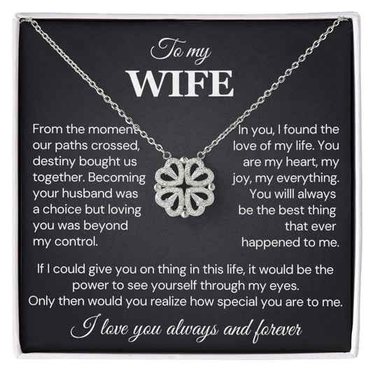 To my Wife Necklace from Husband, 14K White gold finish Magnetic Hearts Clover Necklace, Gift for Valentines Day, Birthday, Anniversary