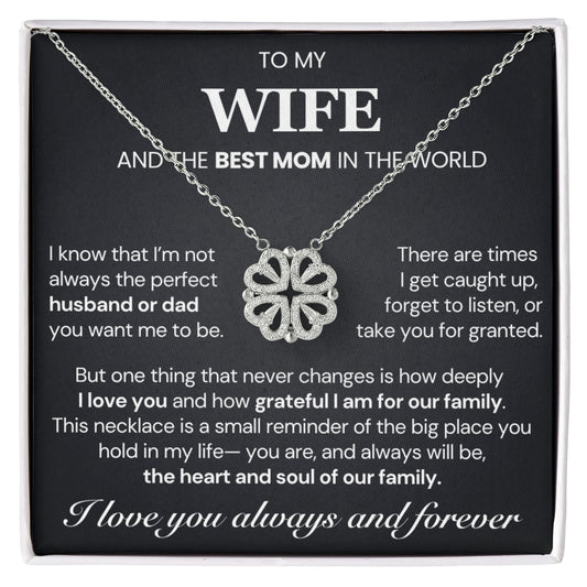 To my Wife Necklace from Husband, 14K White gold finish Magnetic Hearts Clover Necklace, Gift for Valentines Day, Birthday, Anniversary, Mothers Day