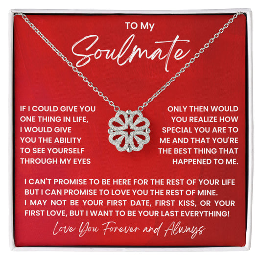 To my Soulmate Wife Necklace from Husband, 14K White gold finish Magnetic Hearts Clover Necklace, Gift for Valentines Day, Birthday, Anniversary