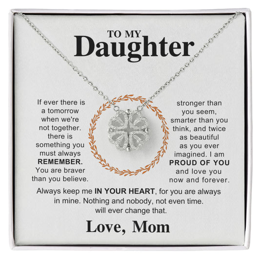 Daughter Necklace from Mom, 14 K White Gold Finish Magnetic Hearts Clover Necklace, Gift for Birthday, Valentines Day, Graduation, Christmas