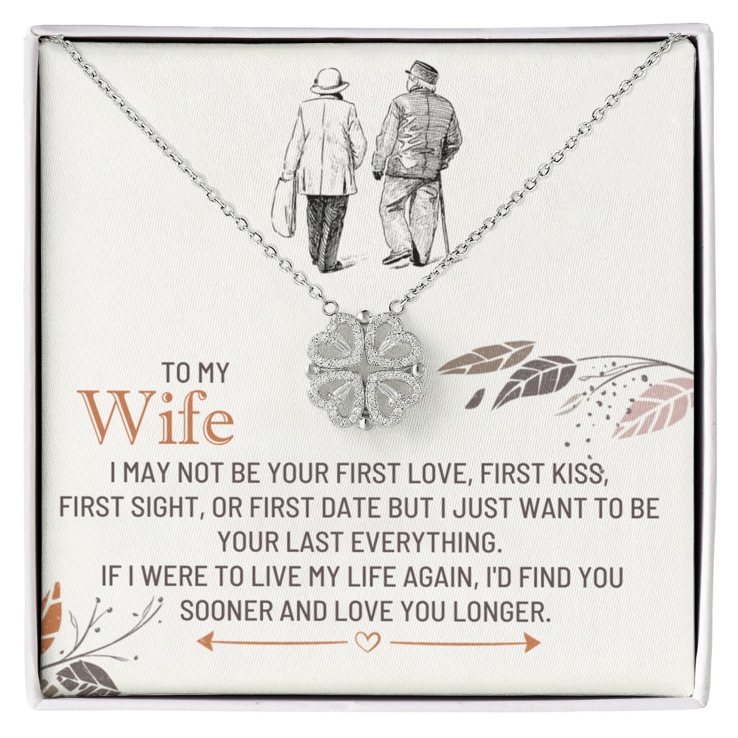 To my Wife Necklace from Husband, 14K White gold finish Magnetic Hearts Clover Necklace, Gift for Valentines Day, Birthday, Anniversary