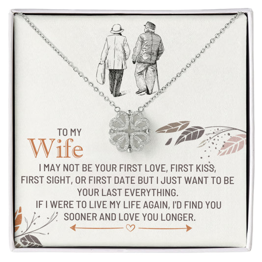 To my Wife Necklace from Husband, 14K White gold finish Magnetic Hearts Clover Necklace, Gift for Valentines Day, Birthday, Anniversary