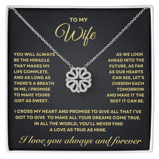 To my Wife Necklace from Husband, 14K White gold finish Magnetic Hearts Clover Necklace, Gift for Valentines Day, Birthday, Anniversary