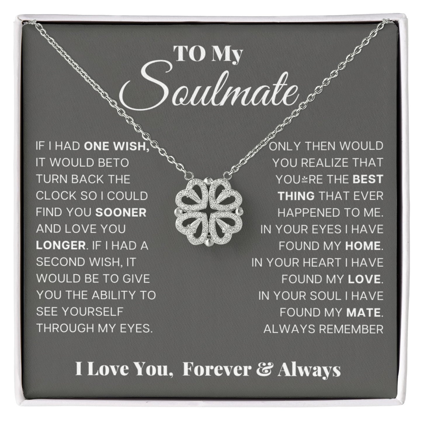 To my Wife Necklace from Husband, 14K White gold finish Magnetic Hearts Clover Necklace, Gift for Valentines Day, Birthday, Anniversary