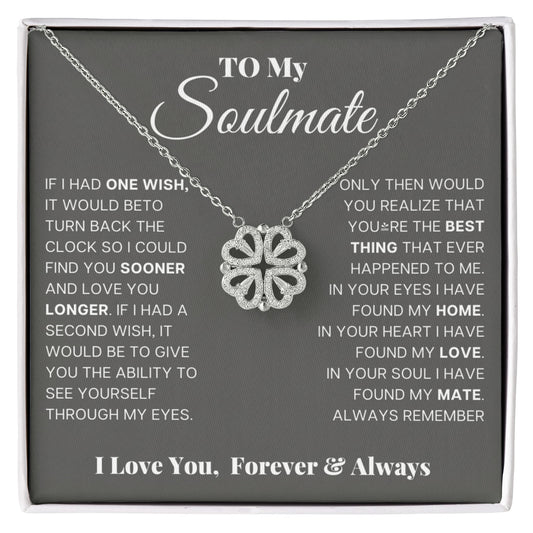 To my Wife Necklace from Husband, 14K White gold finish Magnetic Hearts Clover Necklace, Gift for Valentines Day, Birthday, Anniversary