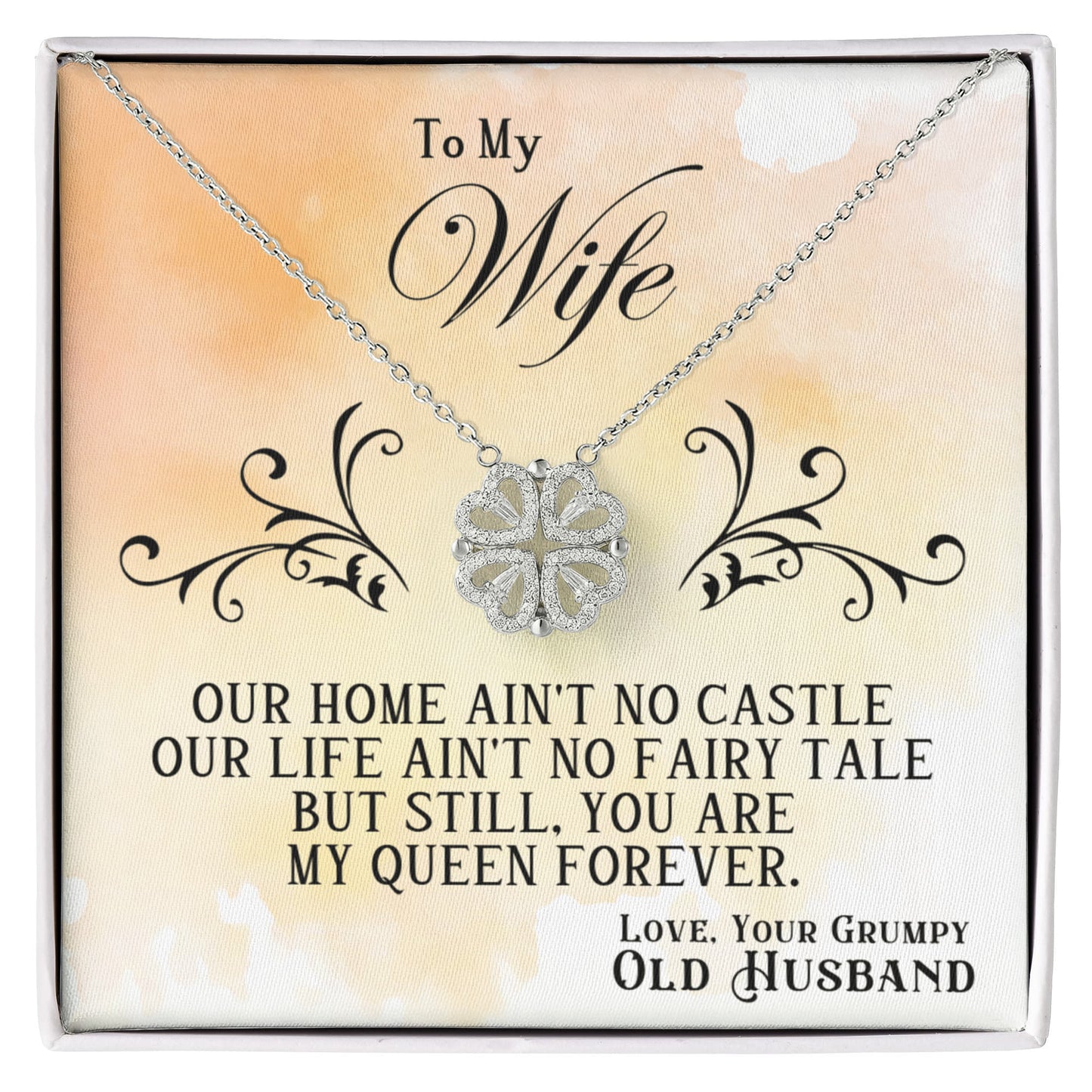 To my Wife Necklace from Husband, 14K White gold finish Magnetic Hearts Clover Necklace, Gift for Valentines Day, Birthday, Anniversary