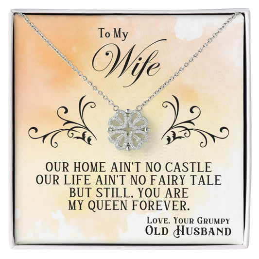 To my Wife Necklace from Husband, 14K White gold finish Magnetic Hearts Clover Necklace, Gift for Valentines Day, Birthday, Anniversary