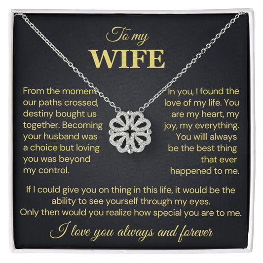To my Wife Necklace from Husband, 14K White gold finish Magnetic Hearts Clover Necklace, Gift for Valentines Day, Birthday, Anniversary