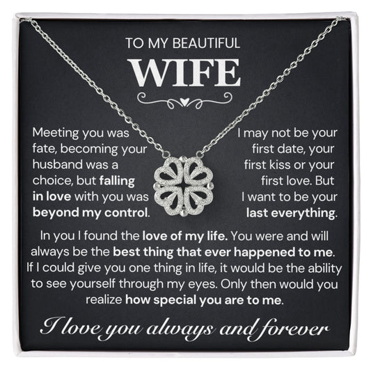 To my Wife Necklace from Husband, 14K White gold finish Magnetic Hearts Clover Necklace, Gift for Valentines Day, Birthday, Anniversary