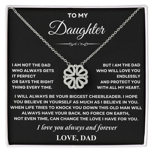 Daughter Necklace from Dad, 14 K White Gold Finish Magnetic Hearts Clover Necklace, Gift for Birthday, Valentines Day, Graduation, Christmas