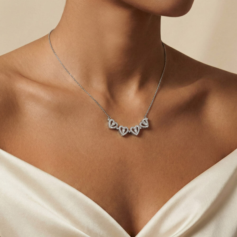 To my Wife Necklace from Husband, 14K White gold finish Magnetic Hearts Clover Necklace, Gift for Valentines Day, Birthday, Anniversary, Mothers Day