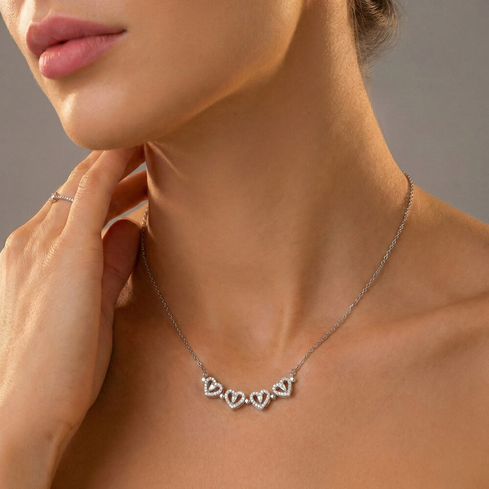 To my Wife Necklace from Husband, 14K White gold finish Magnetic Hearts Clover Necklace, Gift for Valentines Day, Birthday, Anniversary