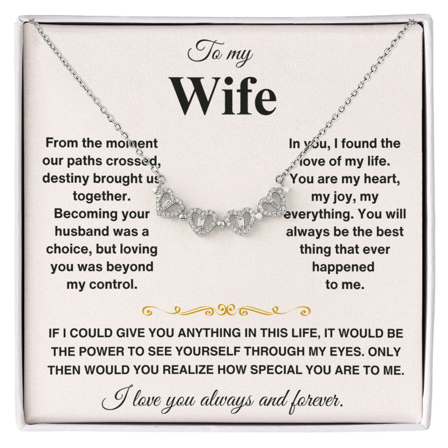 To my Wife Necklace from Husband, 14K White gold finish Magnetic Hearts Clover Necklace, Gift for Valentines Day, Birthday, Anniversary