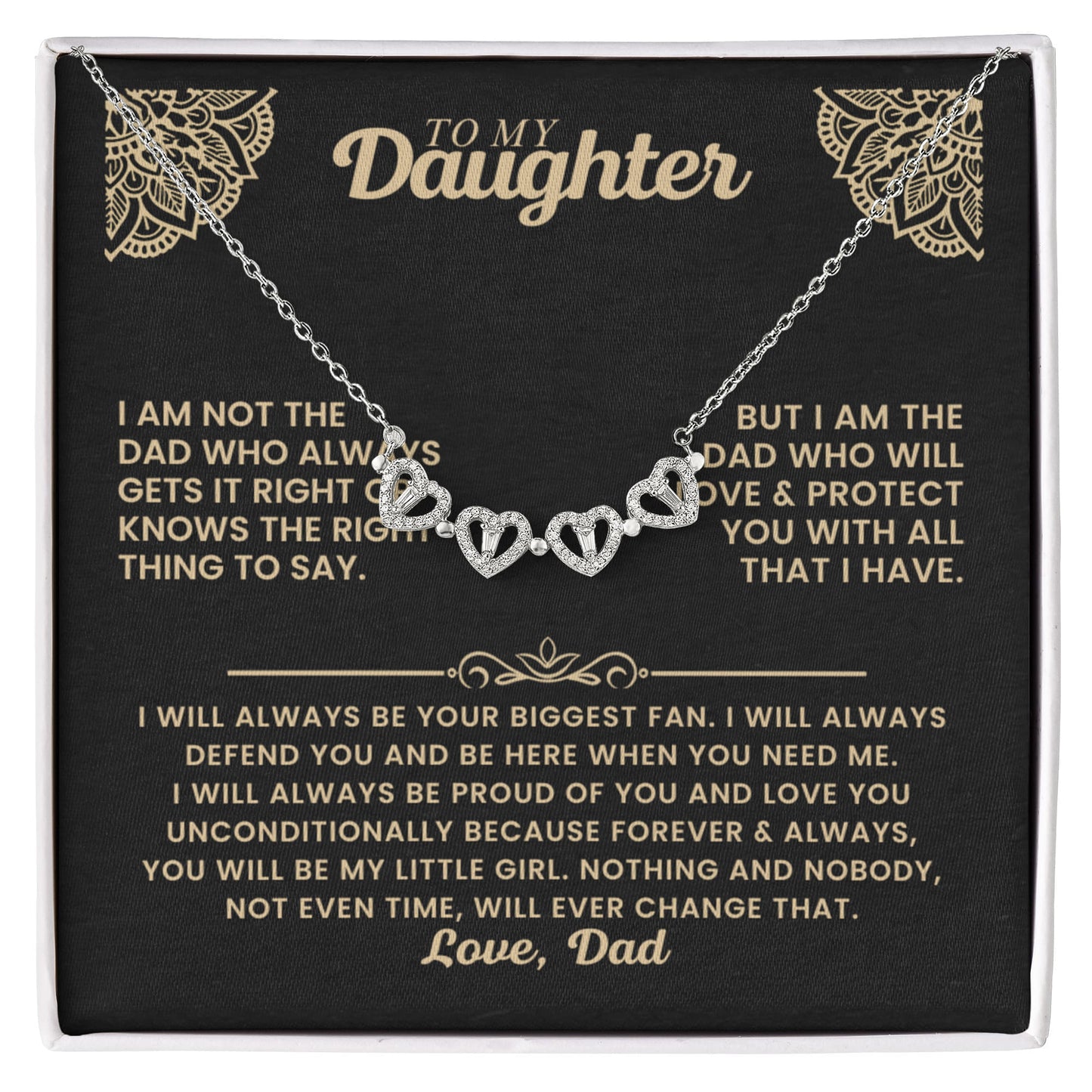 Daughter Necklace from Dad, 14 K White Gold Finish Magnetic Hearts Clover Necklace, Gift for Birthday, Valentines Day, Graduation, Christmas