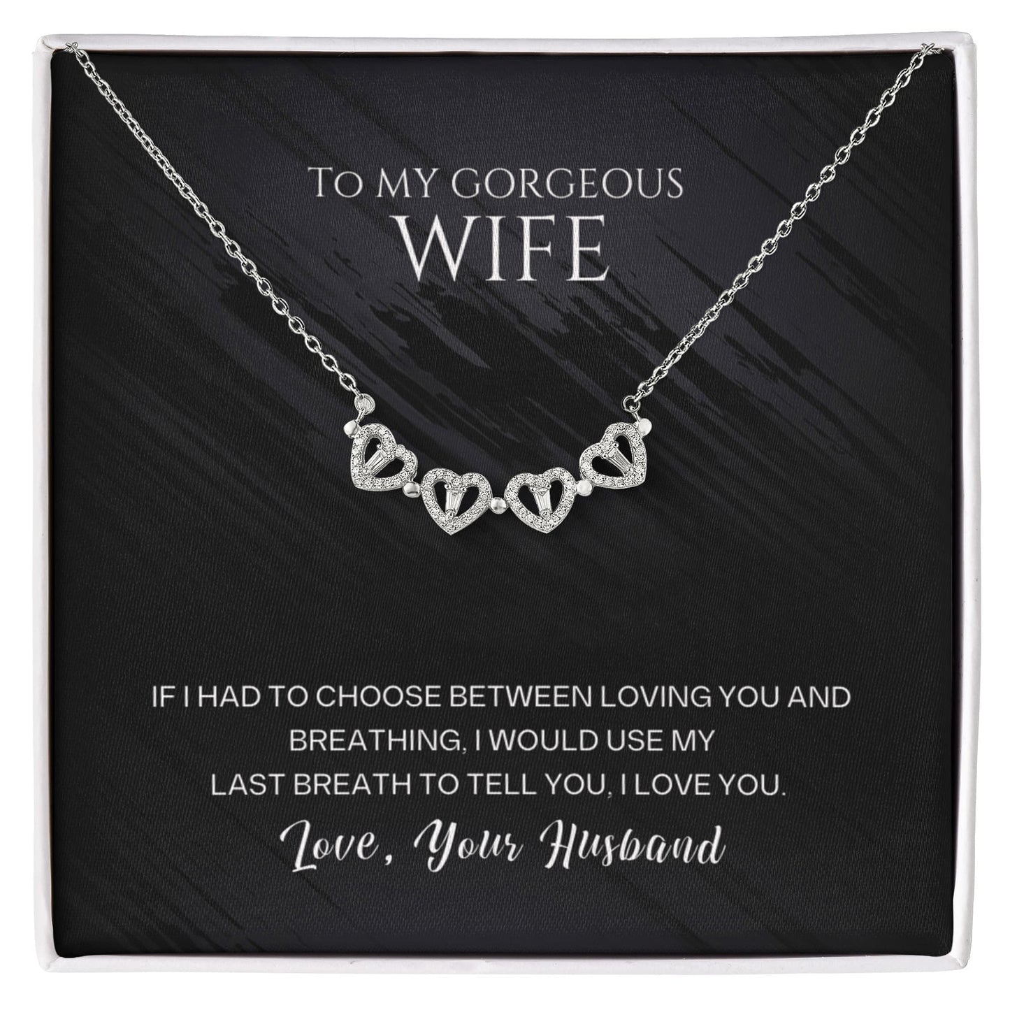 To my Wife Necklace from Husband, 14K White gold finish Magnetic Hearts Clover Necklace, Gift for Valentines Day, Birthday, Anniversary