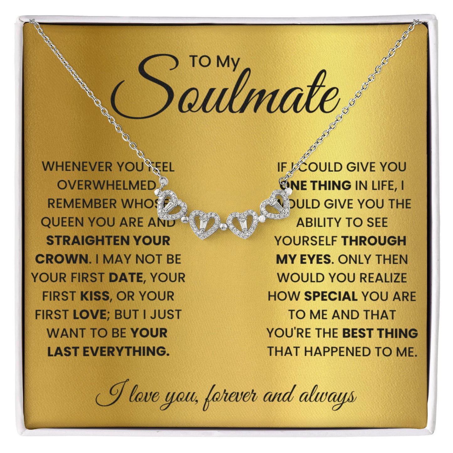To my Soulmate Wife Necklace from Husband, 14K White gold finish Magnetic Hearts Clover Necklace, Gift for Valentines Day, Birthday, Anniversary