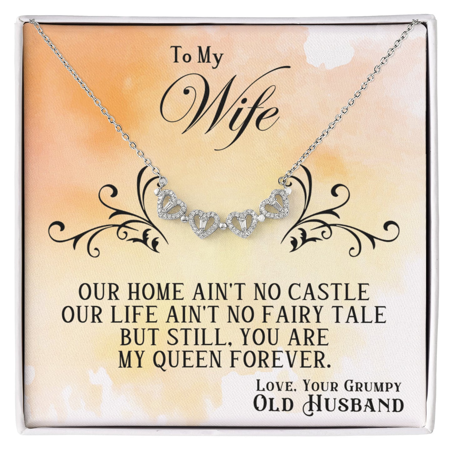 To my Wife Necklace from Husband, 14K White gold finish Magnetic Hearts Clover Necklace, Gift for Valentines Day, Birthday, Anniversary