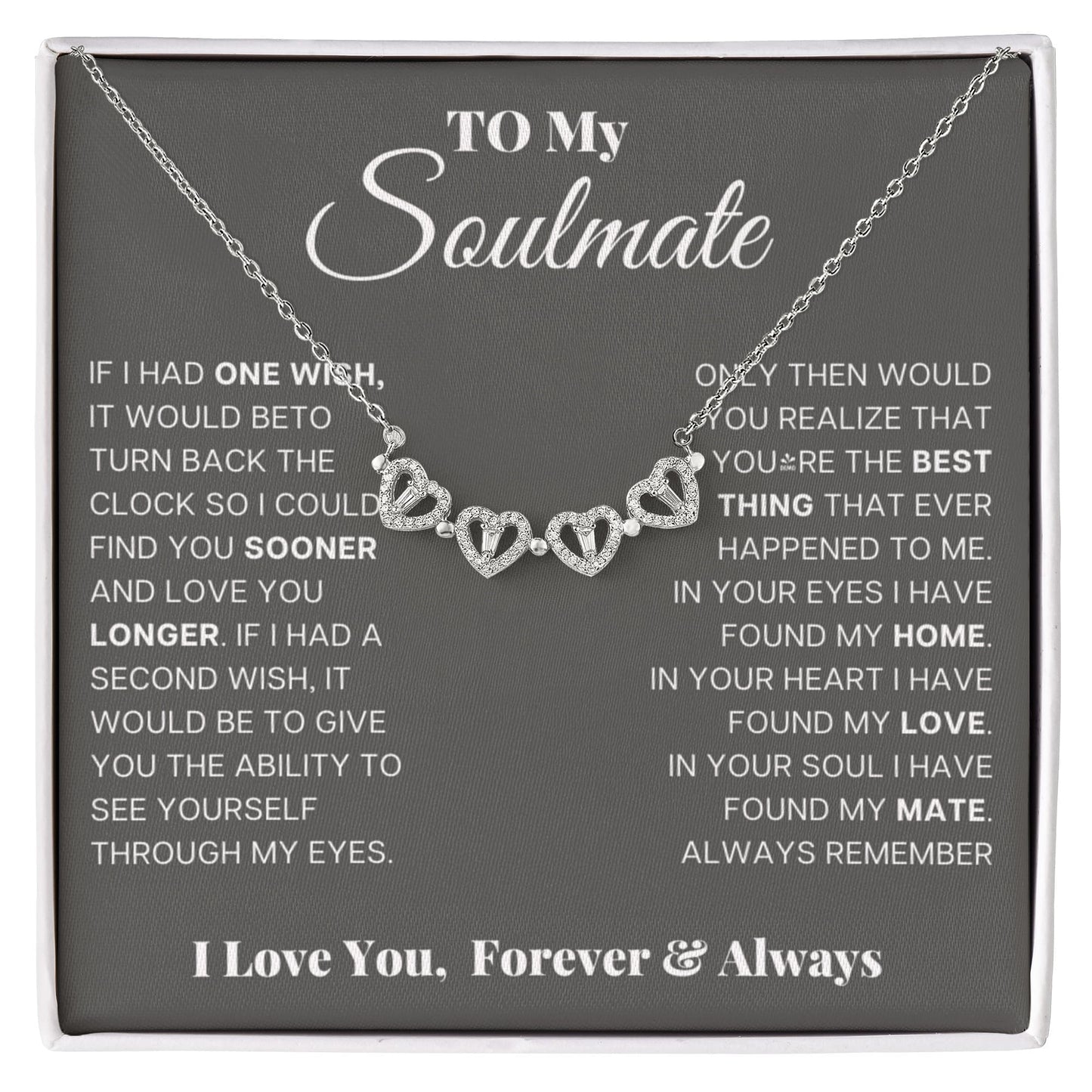 To my Wife Necklace from Husband, 14K White gold finish Magnetic Hearts Clover Necklace, Gift for Valentines Day, Birthday, Anniversary