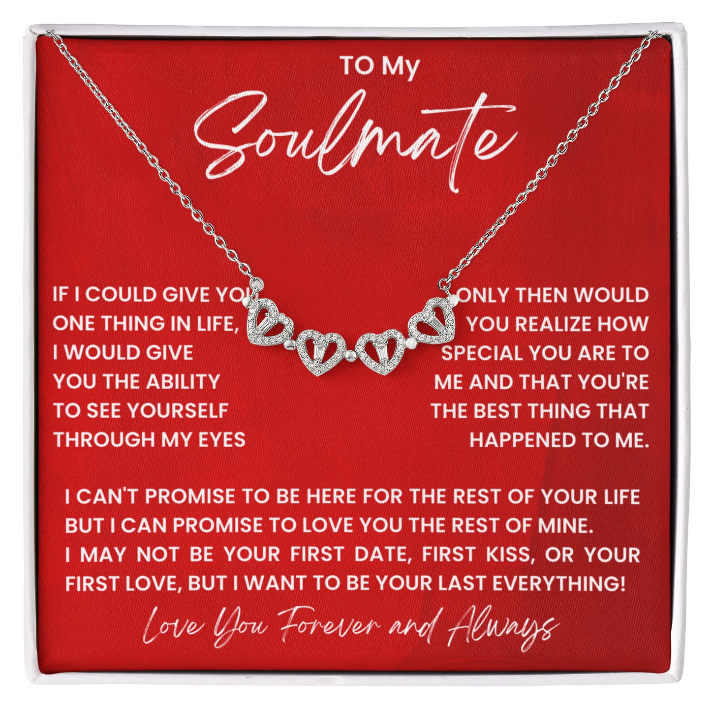 To my Soulmate Wife Necklace from Husband, 14K White gold finish Magnetic Hearts Clover Necklace, Gift for Valentines Day, Birthday, Anniversary