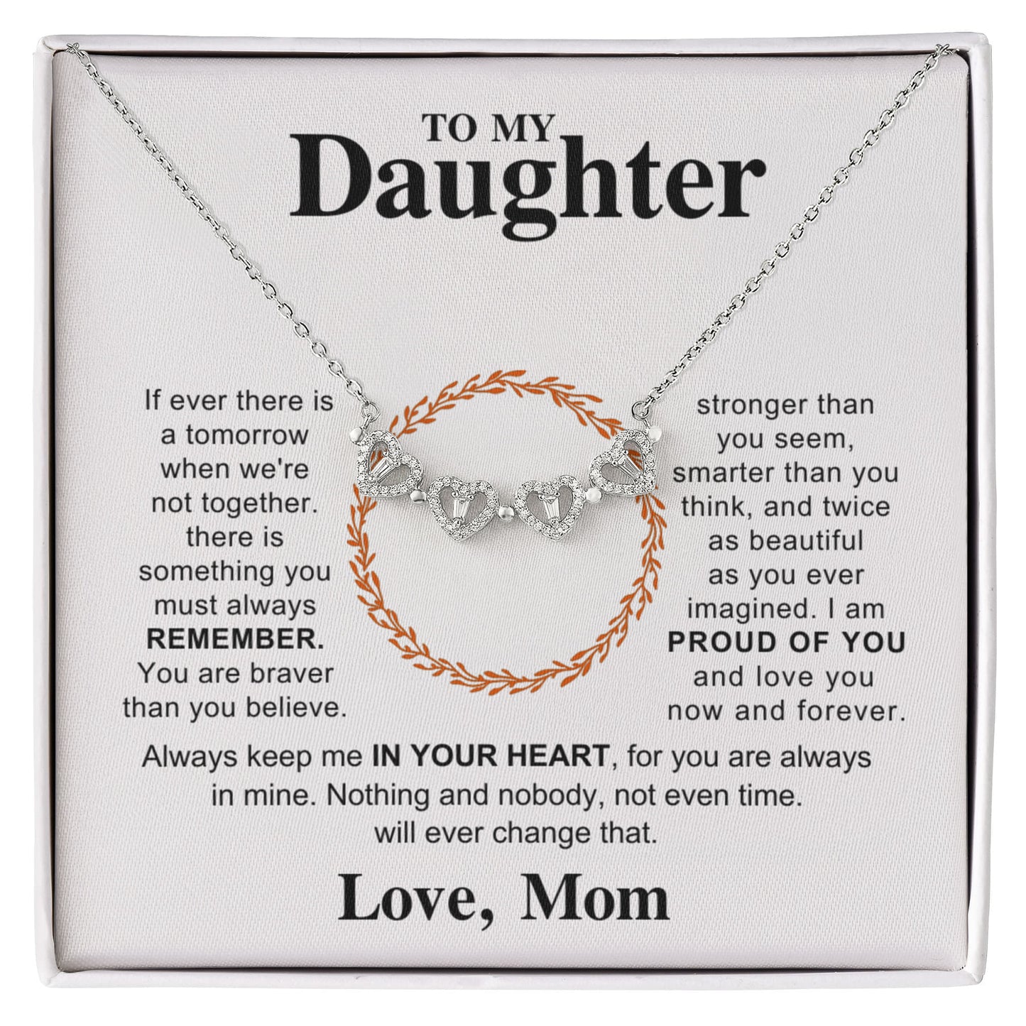 Daughter Necklace from Mom, 14 K White Gold Finish Magnetic Hearts Clover Necklace, Gift for Birthday, Valentines Day, Graduation, Christmas