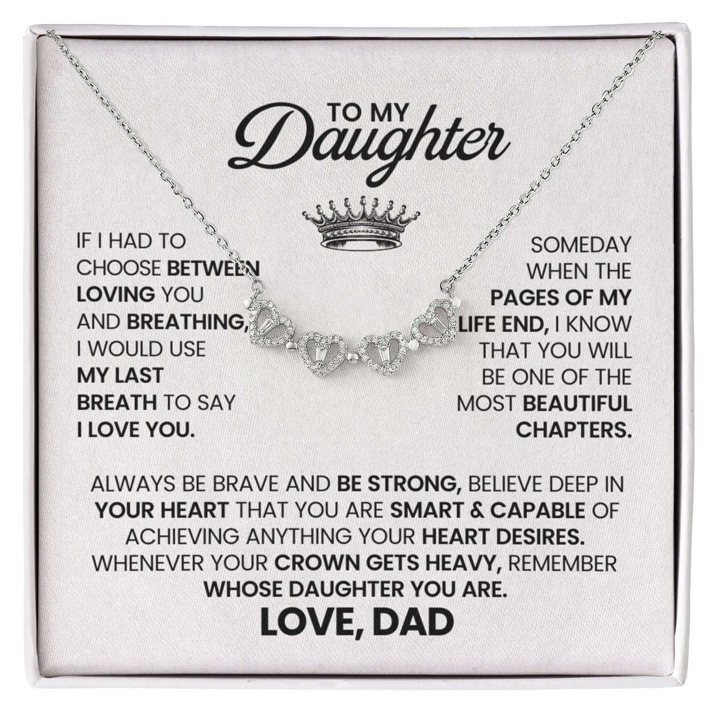 Daughter Necklace from Dad, 14 K White Gold Finish Magnetic Hearts Clover Necklace, Gift for Birthday, Valentines Day, Graduation, Christmas