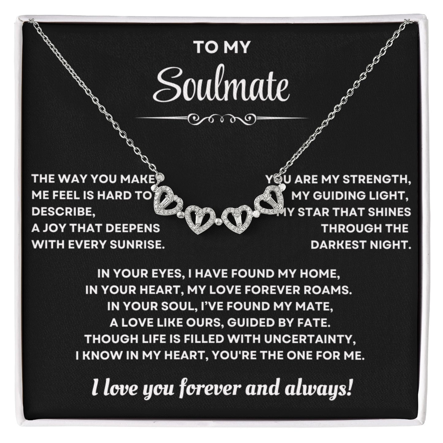 To my Soulmate Wife Necklace from Husband, 14K White gold finish Magnetic Hearts Clover Necklace, Gift for Valentines Day, Birthday, Anniversary