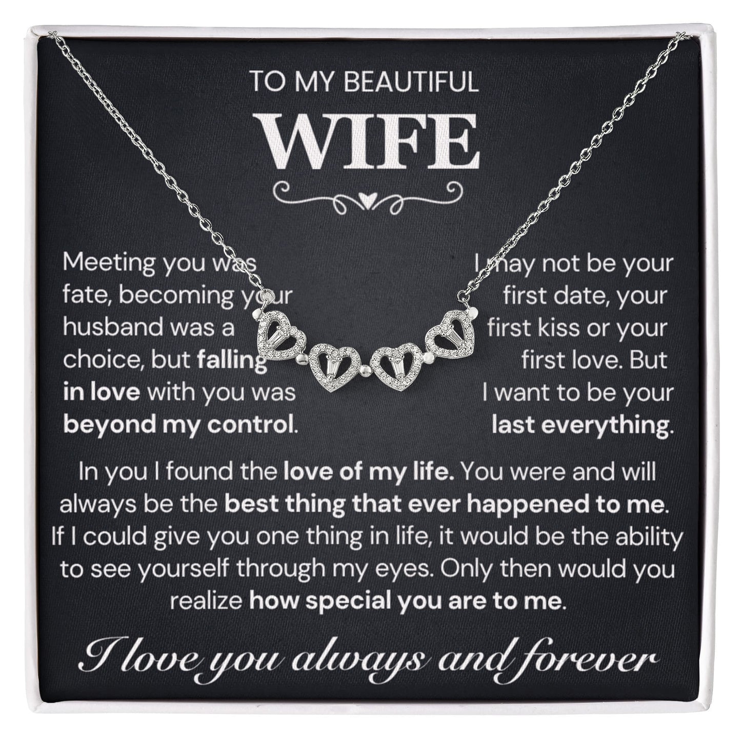 To my Wife Necklace from Husband, 14K White gold finish Magnetic Hearts Clover Necklace, Gift for Valentines Day, Birthday, Anniversary