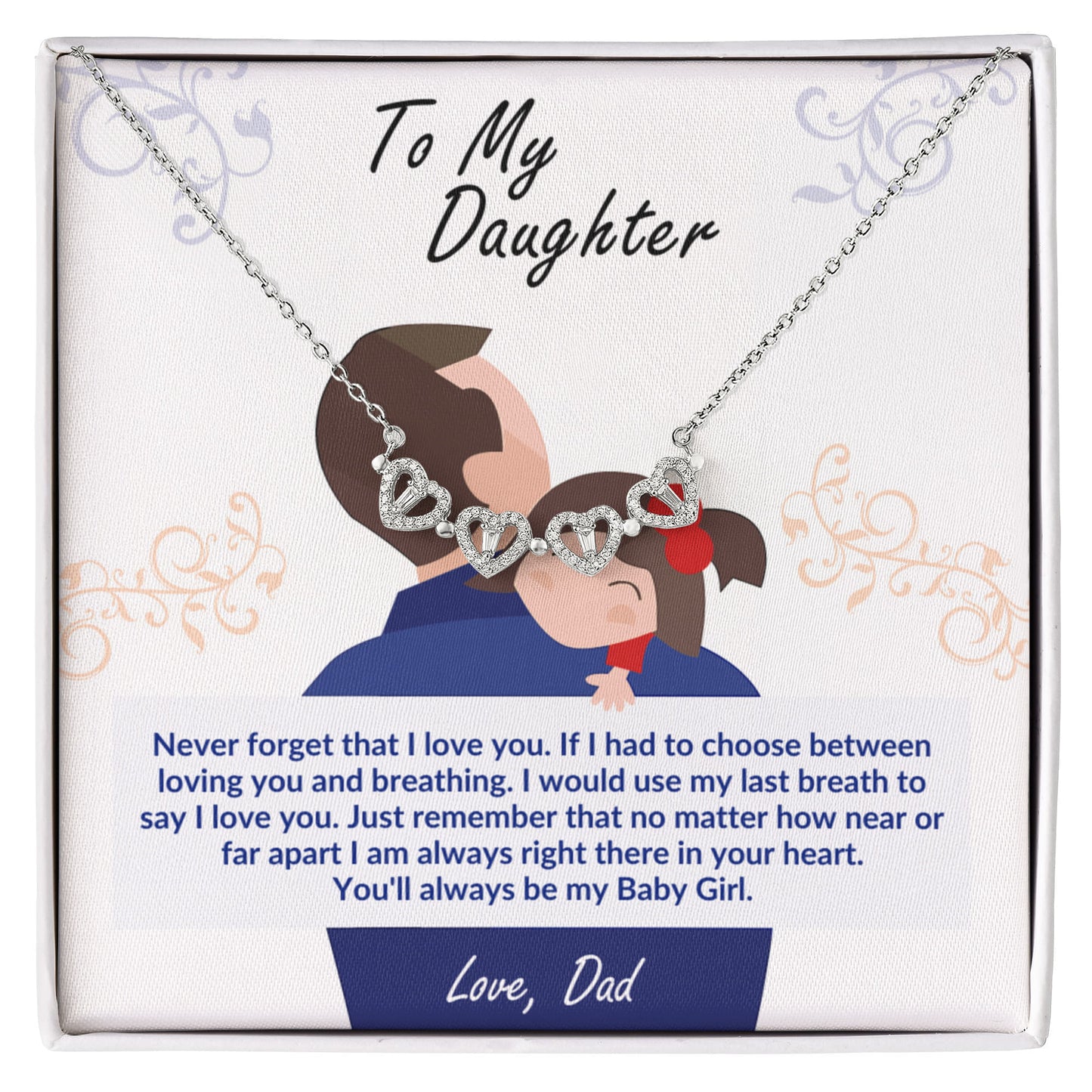 Daughter Necklace from Dad, 14 K White Gold Finish Magnetic Hearts Clover Necklace, Gift for Birthday, Valentines Day, Graduation, Christmas
