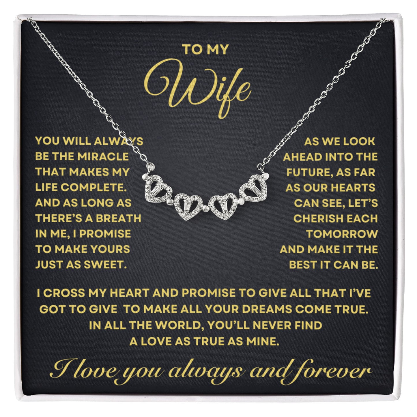 To my Wife Necklace from Husband, 14K White gold finish Magnetic Hearts Clover Necklace, Gift for Valentines Day, Birthday, Anniversary
