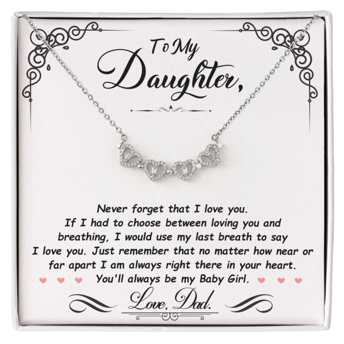 Daughter Necklace from Dad, 14 K White Gold Finish Magnetic Hearts Clover Necklace, Gift for Birthday, Valentines Day, Graduation, Christmas