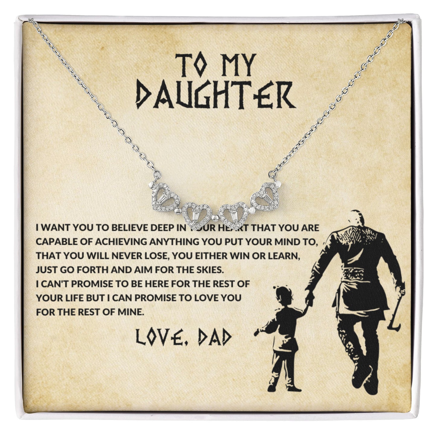 Daughter Necklace from Dad, 14 K White Gold Finish Magnetic Hearts Clover Necklace, Gift for Birthday, Valentines Day, Graduation, Christmas