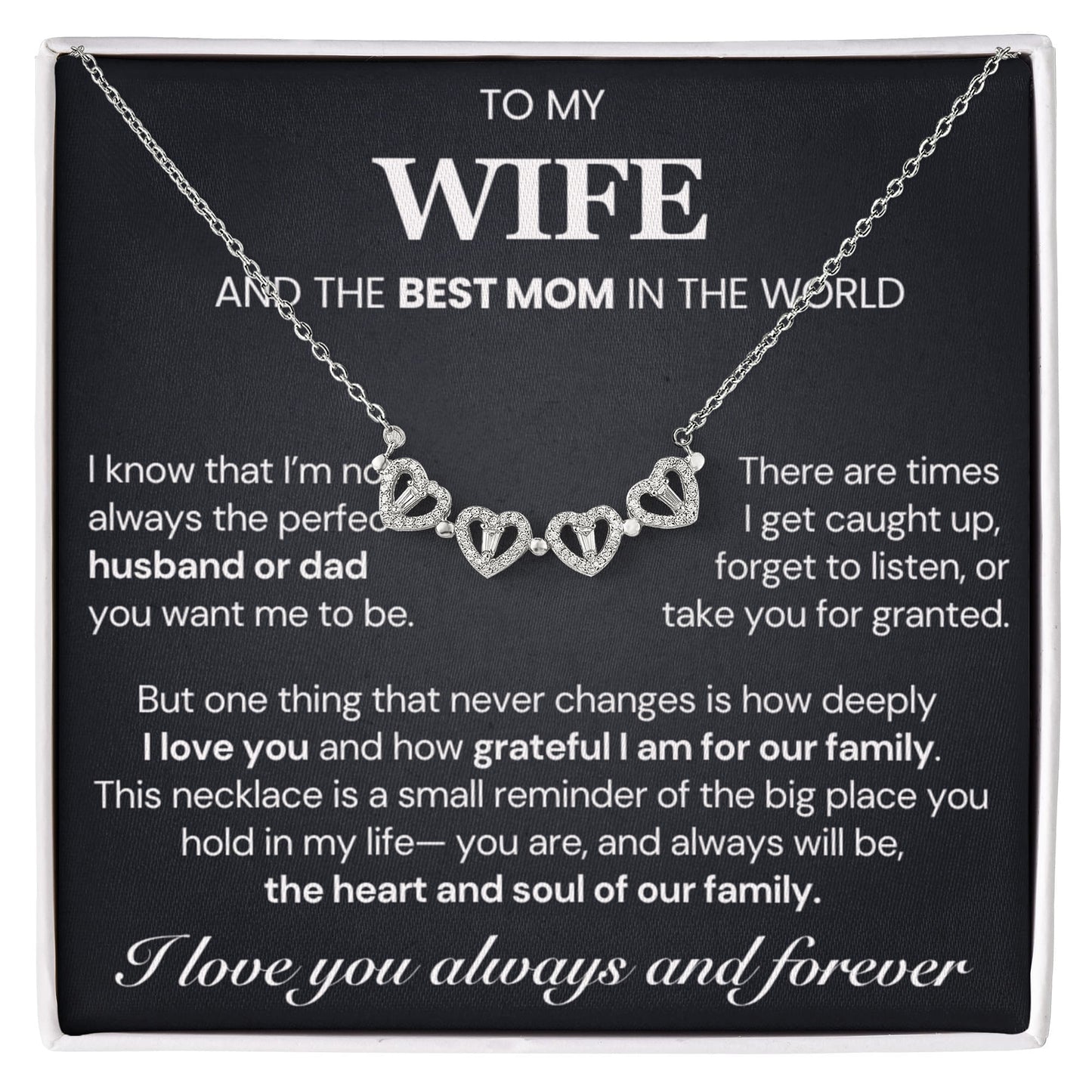 To my Wife Necklace from Husband, 14K White gold finish Magnetic Hearts Clover Necklace, Gift for Valentines Day, Birthday, Anniversary, Mothers Day
