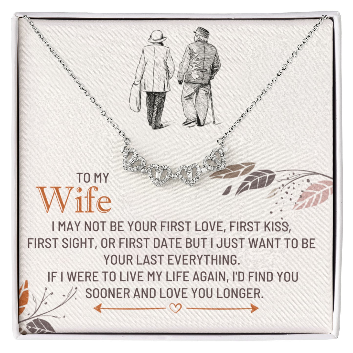 To my Wife Necklace from Husband, 14K White gold finish Magnetic Hearts Clover Necklace, Gift for Valentines Day, Birthday, Anniversary