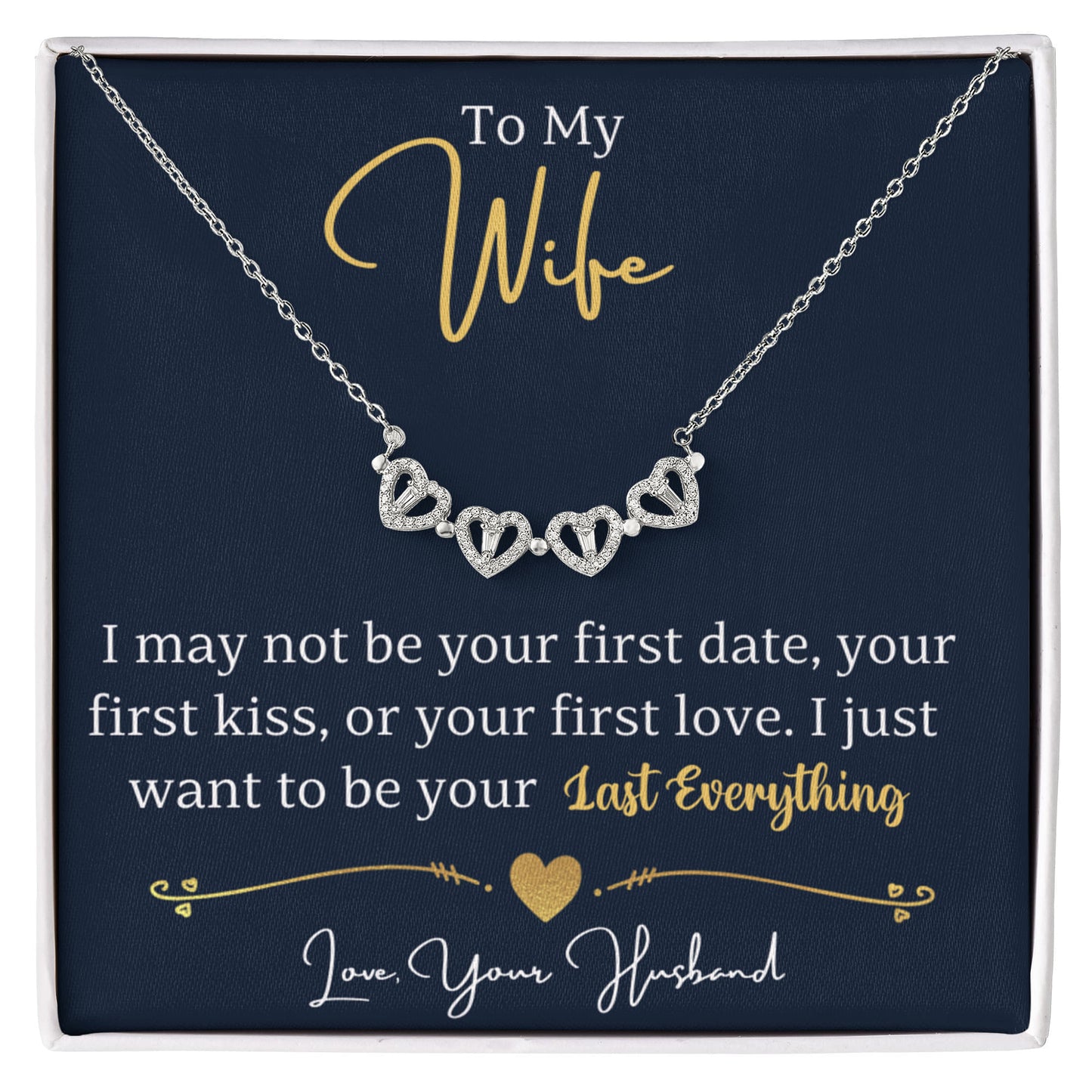 To my Wife Necklace from Husband, 14K White gold finish Magnetic Hearts Clover Necklace, Gift for Valentines Day, Birthday, Anniversary