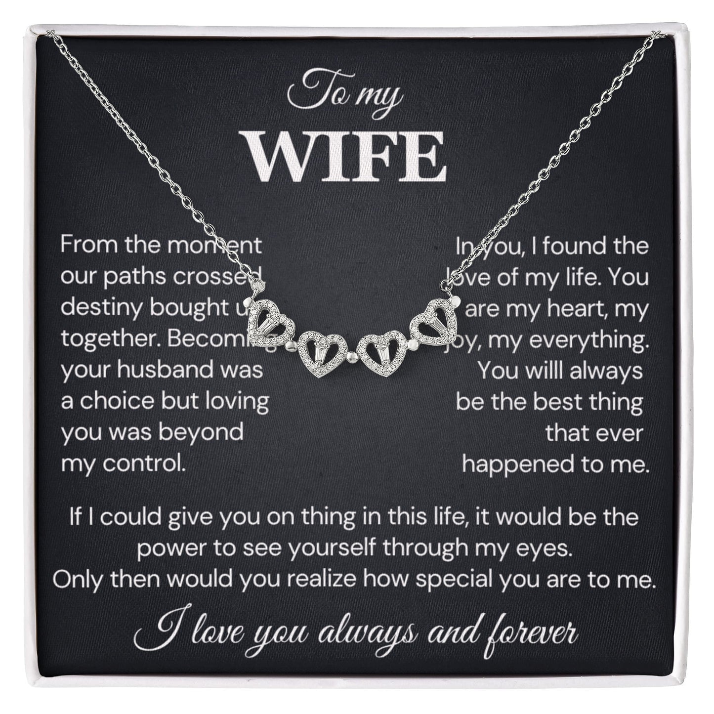 To my Wife Necklace from Husband, 14K White gold finish Magnetic Hearts Clover Necklace, Gift for Valentines Day, Birthday, Anniversary