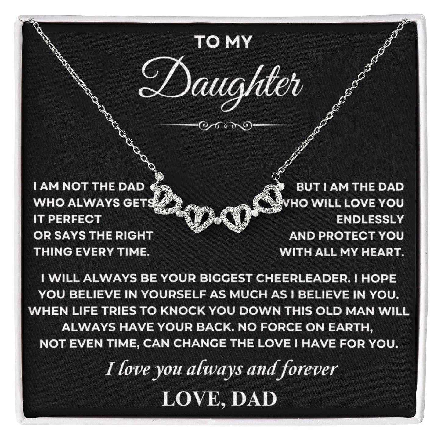 Daughter Necklace from Dad, 14 K White Gold Finish Magnetic Hearts Clover Necklace, Gift for Birthday, Valentines Day, Graduation, Christmas