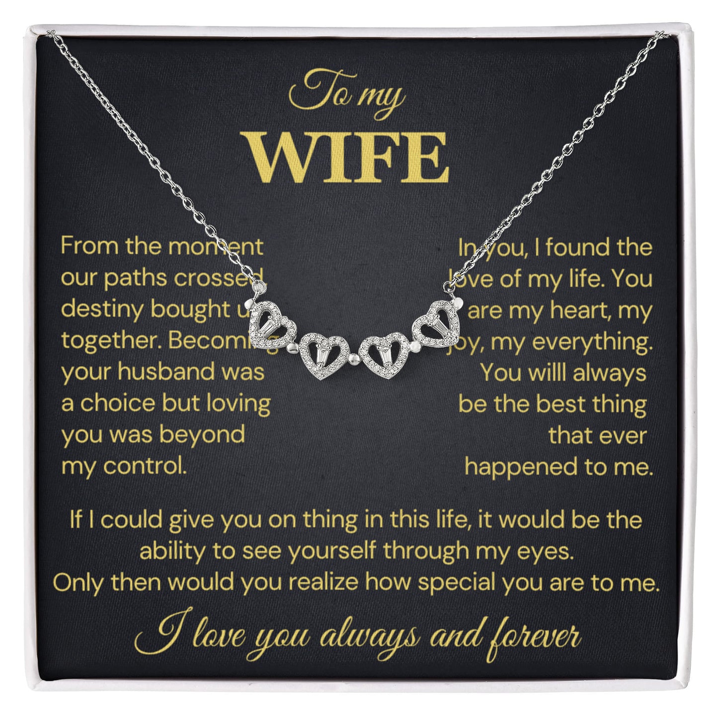 To my Wife Necklace from Husband, 14K White gold finish Magnetic Hearts Clover Necklace, Gift for Valentines Day, Birthday, Anniversary