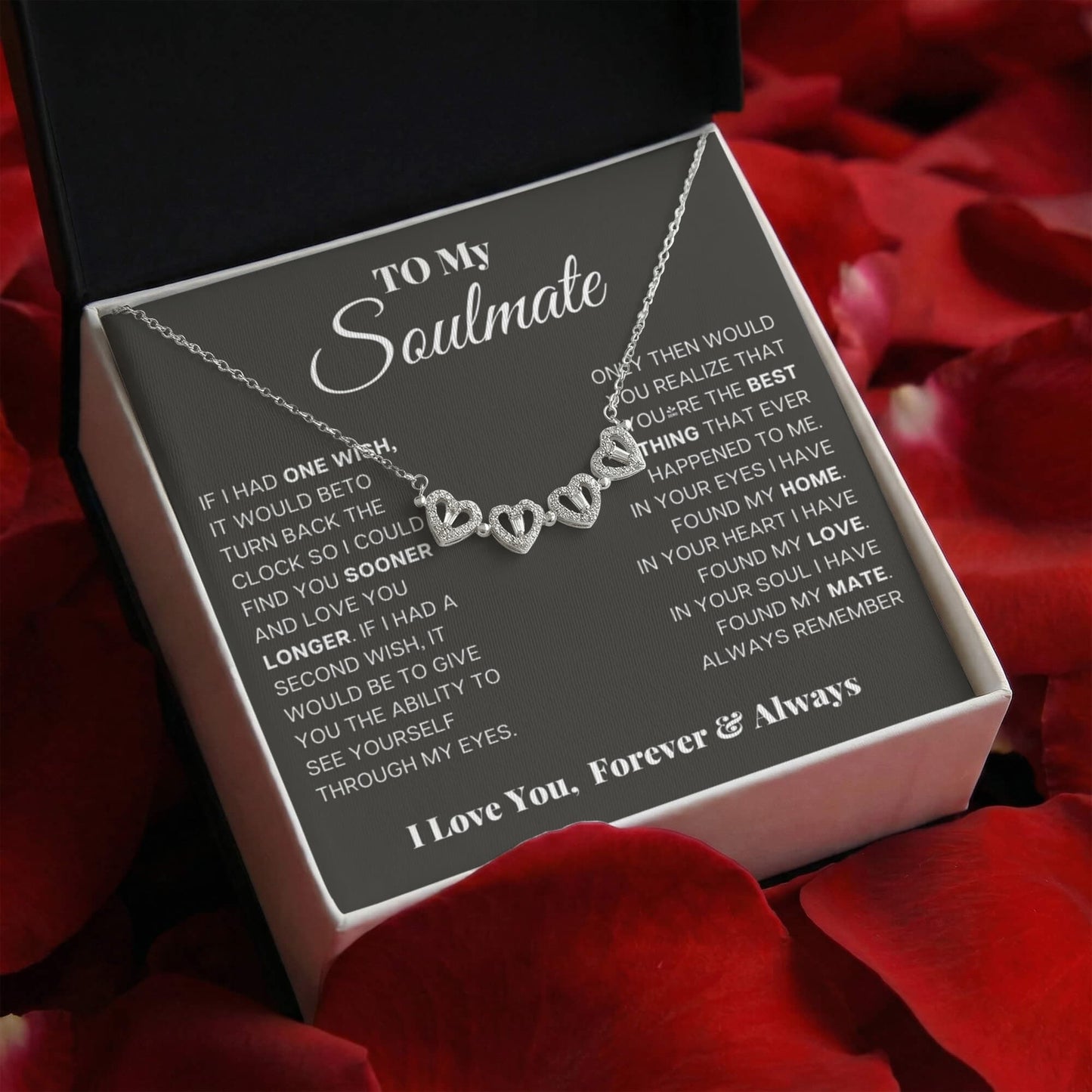 To my Wife Necklace from Husband, 14K White gold finish Magnetic Hearts Clover Necklace, Gift for Valentines Day, Birthday, Anniversary